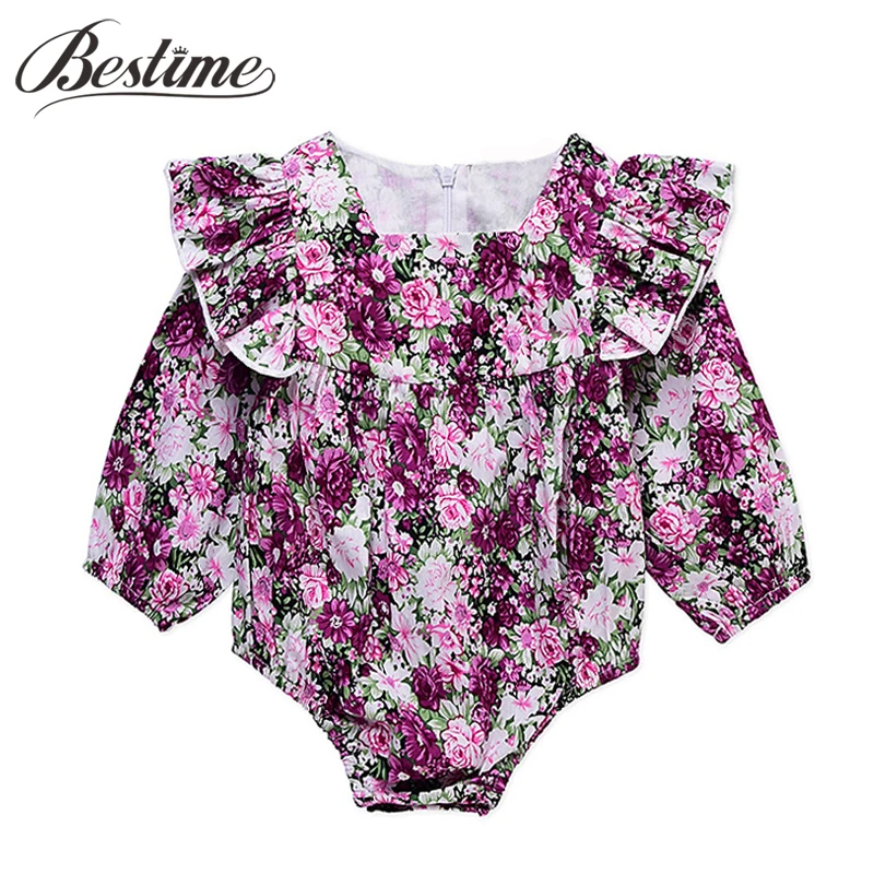 

New Arrivals Infant Romper Floral Print Ruffles Baby Romper Autumn Cotton Long Sleeve Baby Girls Clothing