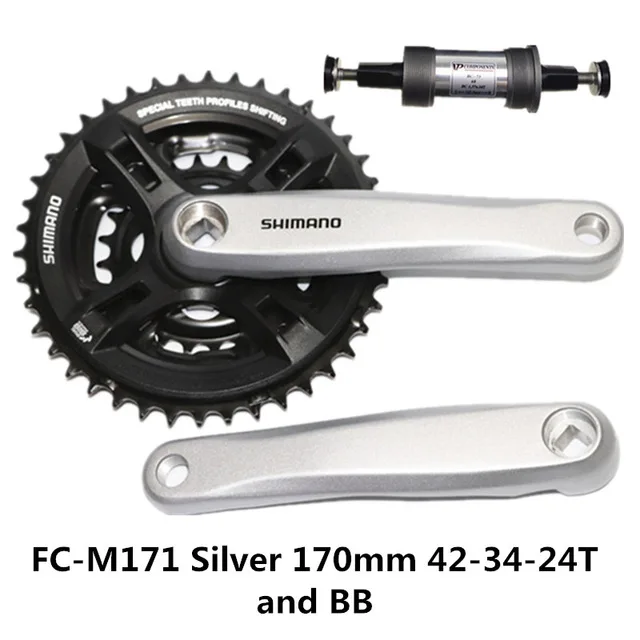 SHIMANO FC-M171 MTB Звездочка 170 мм 42-34-24T/48T-38-28T 7/8 скорость квадратное отверстие звездочка - Цвет: Silver 42T and BB