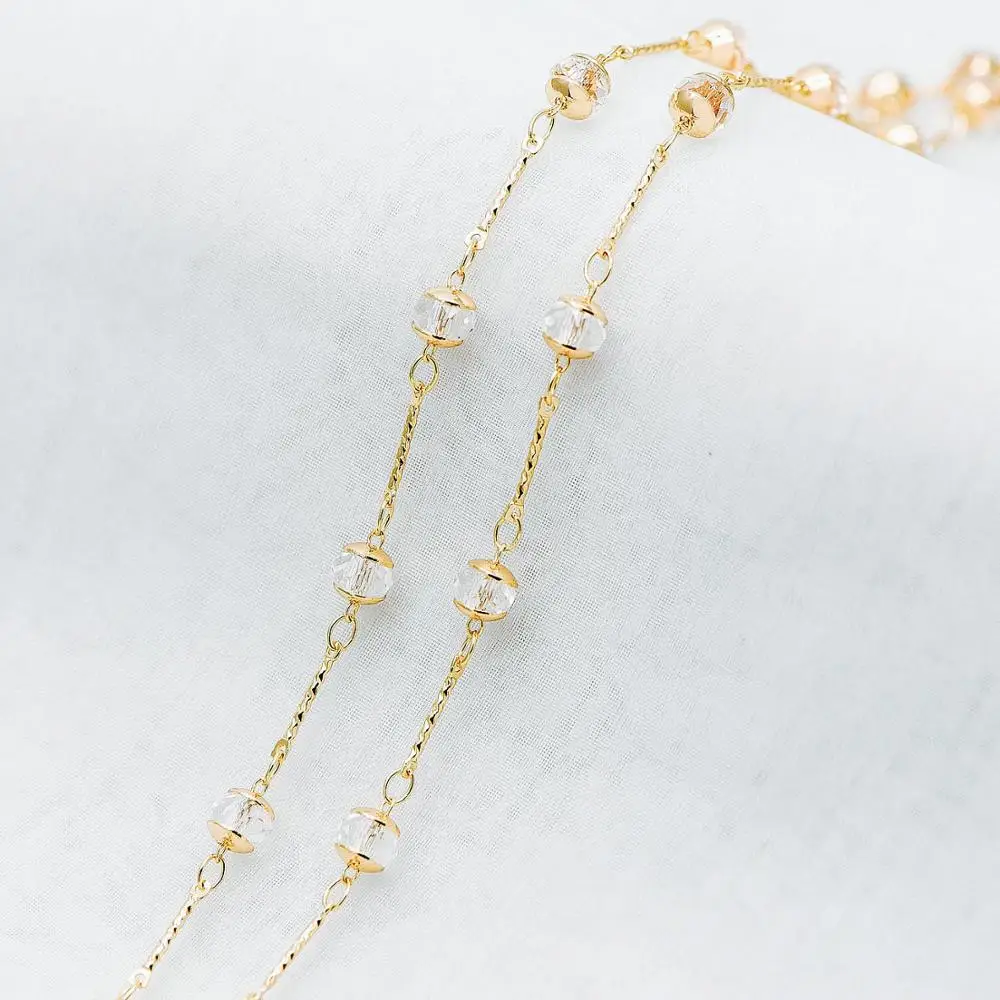 Золотая цепочка из бисера с кристаллами, 18K позолоченная латунная цепочка с хрустальными бусинами Rondelle(# LK-216-1)/1 метр = 3.3ft