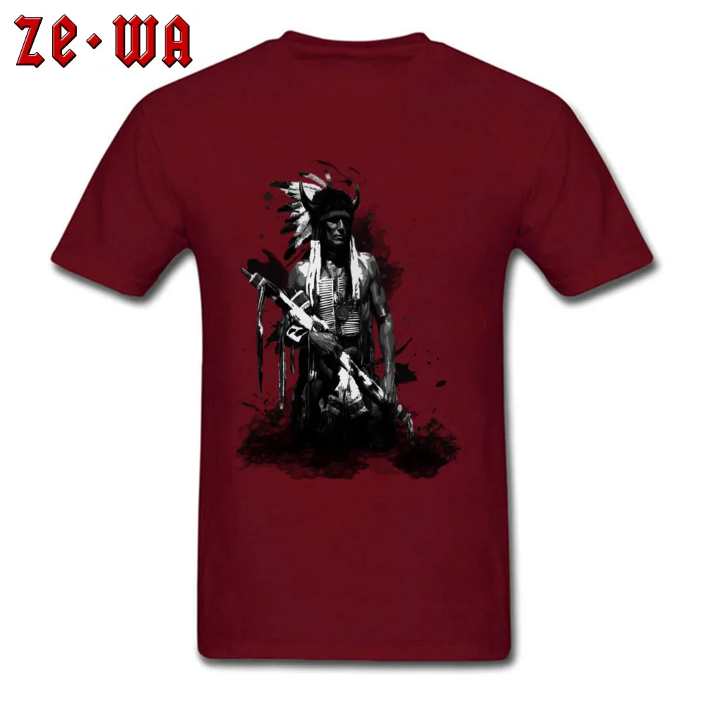Cotton Fabric Mens Short Sleeve American Indian Warrior T Shirts Birthday Tees Coupons Custom Round Collar Tee Shirt American Indian Warrior maroon