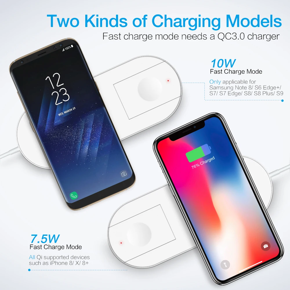 RAXFLY Wireless Charger For iPhone X 8 XR XS Max For Apple i Watch 2 3 10W Qi Wireless Charge For Samsung S7 S8 S9 Plus Note 8 9