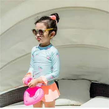

New 2018 Pleated skirt style Bathing Suits Child Swimwear girls long sleeve sun protection Swimsuits Beach Wear Diving Swimming
