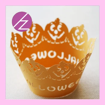 

50pcs/lot party favors laser cut pearl paper cupcake wrappers halloween decorations jack-o-lantern DG-46