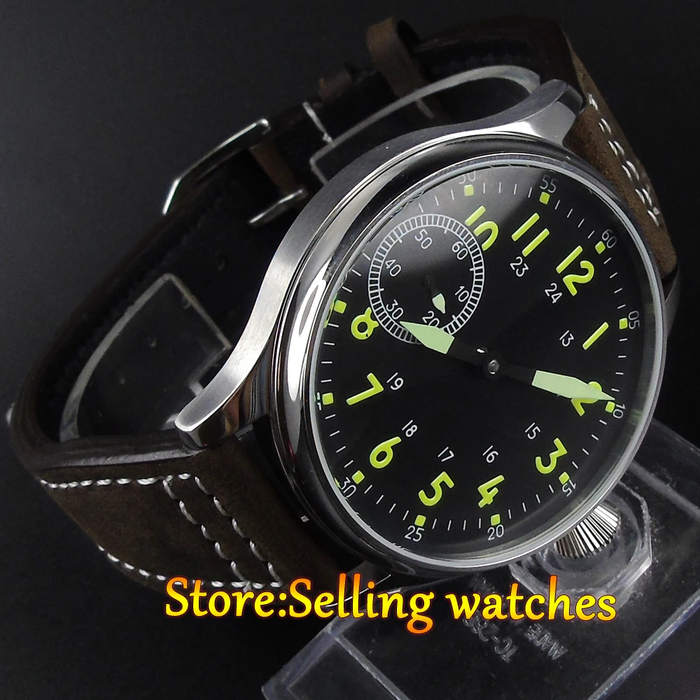 44mm Corgeut Black Dial Luminous hand Hand winding 6497 Movement font b Watch b font
