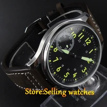44mm Corgeut Black Dial Luminous hand Hand winding 6497 Movement font b Watch b font