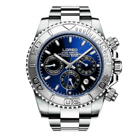 LOREO мужские спортивные многофункциональные часы со стальным циферблатом светящиеся 200 м водонепроницаемые автоматические механические наручные часы с месяцем, неделю, датой - Цвет: P1