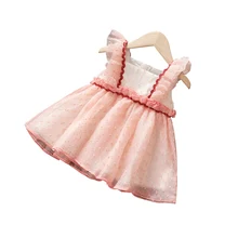 Милое стильное многослойное кружевное платье в горошек с квадратным вырезом для маленьких девочек летние платья принцессы трапециевидной формы с цветочным рисунком