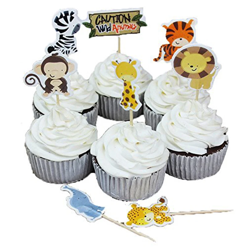 24PCS/Pack Animal Farm Cake Toppers Jungle Safari Party Cupcake Decoration Inserts Card for Kids ZQ976921 | Дом и сад