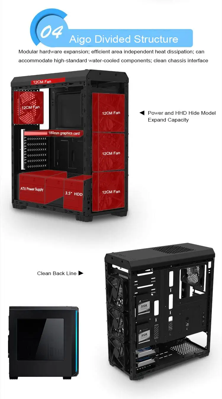 Игровой компьютерный чехол Aigo ATX Mid Tower 240 мм с водяным охлаждением, вентилятор для ПК AIO, поддержка 450*190*470 мм, игровой стиль, оконный чехол, шасси