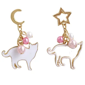 

Timlee E088 New Originality Sweet Cat Star Asymmetric Imitation Pearl Long Alloy Drop Earrings,Popular Accessories Wholesale