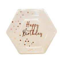 

8pcs Pink Disposable Paper Dessert Plates Girl Happy Birthday Party Supplies Decoration Cake Dish Tableware Microwaved