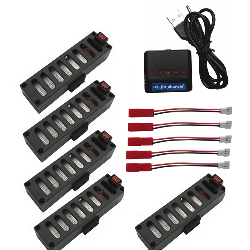 

5pcs/set Battery charger sets with Original 3.7v 600mAh 25C Lipo Battery Part for Quadcopter Drone for JY018 WiFi mini rc drone