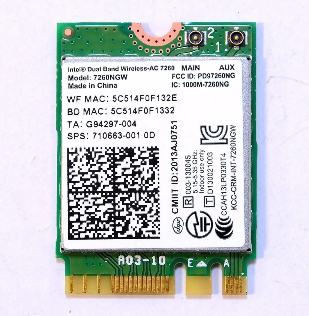 

Card for INTEL DUAL BAND 2.4/5G 867Mbps 7260NGW AC M.2 NGFF WIRELESS WIFI WLAN Bluetooth CARD For DELL SONY ASUS ACER