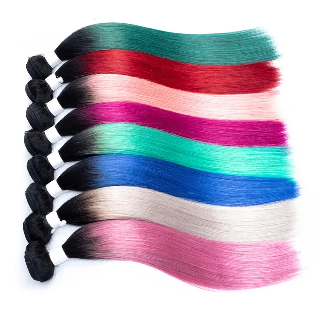 Cheap  Pre-colored Hair Extension Human Weave 8 Colors Ombre Color remy Peruvian Staight Hair Bundles 10-18inches/colourful hair 