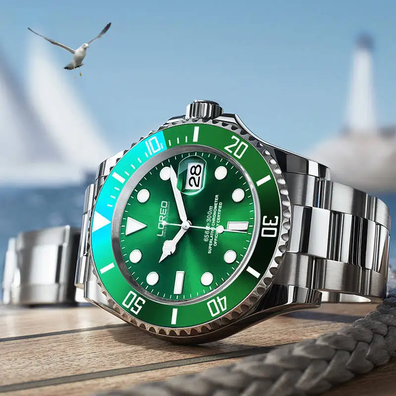 Reloj de moda profesional LOREO 9201 Alemania relojes diver 200 M oyster automático mecánico luminoso giratorio bisel profesional - 5