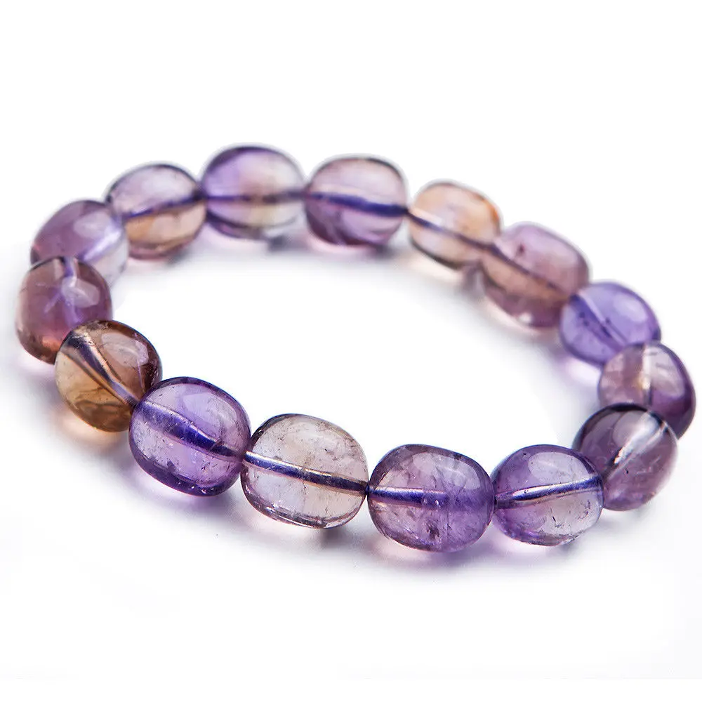 

Genuine Natural Brazil Ametrine Purple Yellow 15x13mm Crystal Oval Round Beads Bracelet AAAAA Drop Shipping
