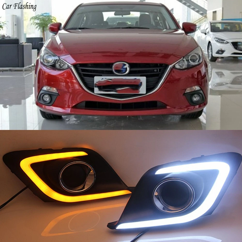 

Car Flashing 1 Set 12V ABS For Mazda 3 Axela 2014 2015 2016 LED DRL Daytime Running Light Daylight With Yellow Turn Signal Lamp