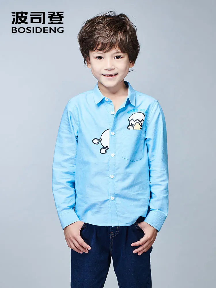 

BOSIDENG children's long-sleeved shirt 2019 spring boy girl new style cotton printed cartoon pattern kids lapel shirt C811CI0002
