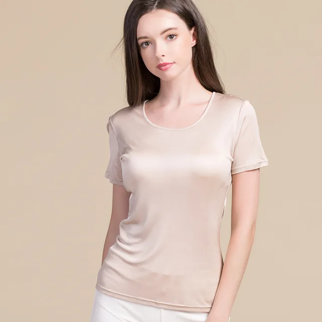 Pure Silk Womens Silk T shirt Comfortable Short Sleeve Casual T shirt
