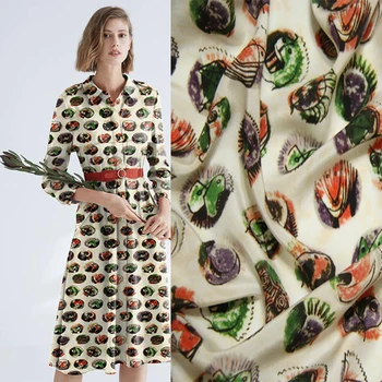 

New 100% Silk Crepe de Chine Printed Shirt T-shirt Dress Fabric Mulberry Designer Fabric
