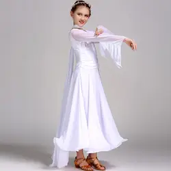 Детская с длинными рукавами современный платье для танцев Стандартный костюм для танцев подросток Вальс Танго подростков бальный костюм
