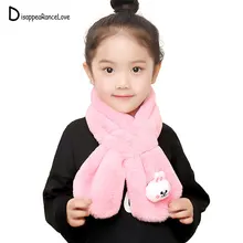 Зимний милый детский шарф, шарфы для мальчиков и девочек, детский шарф с воротником из искусственного меха кролика с помпоном, теплые шарфы