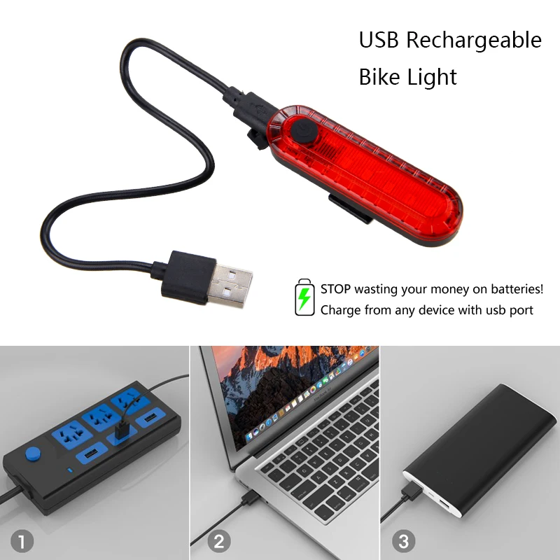Excellent Mini USB Bike Taillight Rechargeable Rear Lamp Safety Warning Light Red/Blue+red Light for Night Cycling 3