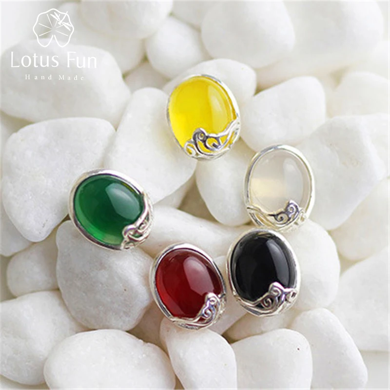 

Lotus Fun Real 925 Sterling Silver Natural Agate Creative Handmade Designer Fine Jewelry Vintage Stud Earrings for Women Brincos