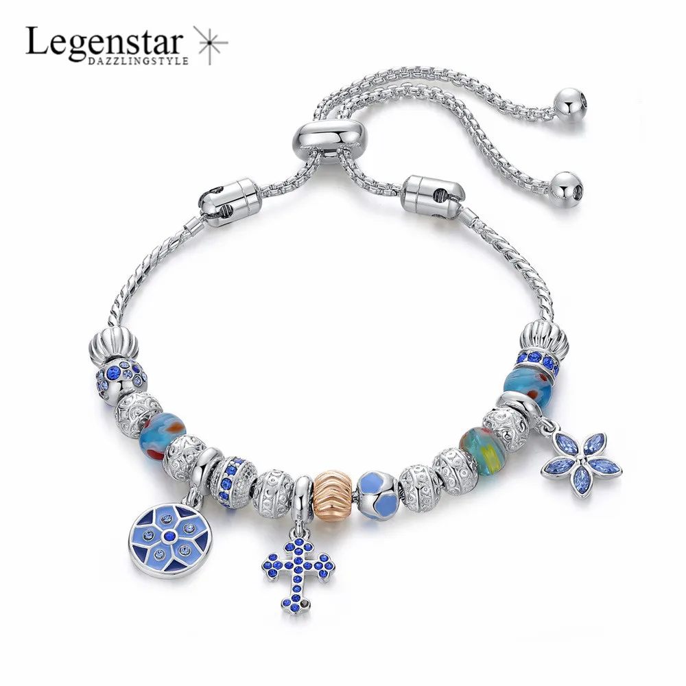 Legenstar талисманы браслет для женщин серебряный DIY ювелирных крест подвеска цветок-бусина Браслеты Mujer Moda Валентина