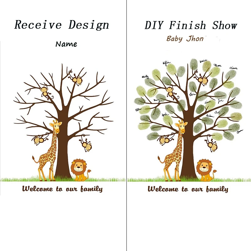 Baby Shower Decorations Fingerprint Tree Painting Canvas Guest Book