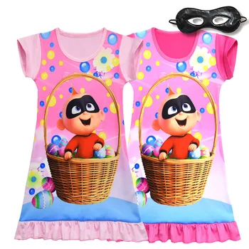 

Girl Summer Cute Dress The Incredibles 2 Baby Jack Parr Cartoon Dresses Children Kids Pink Rose Color Out Wear Cosplay Costume