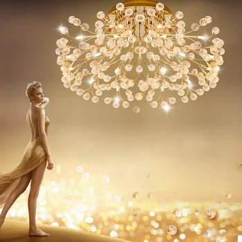 

Europe Type Crystal Ceiling Lamp Circular Dining Room Living Room G4 LED Lighting Gold/Silver Flower Creative American Lamp
