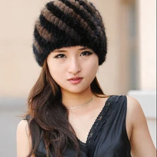 Женские зимние, большие размеры, полосатые, двухслойные, толстые,-й мех норки, шапочки, шапки, женские, Осенние, теплые, эластичные, защитные, ушные шапки