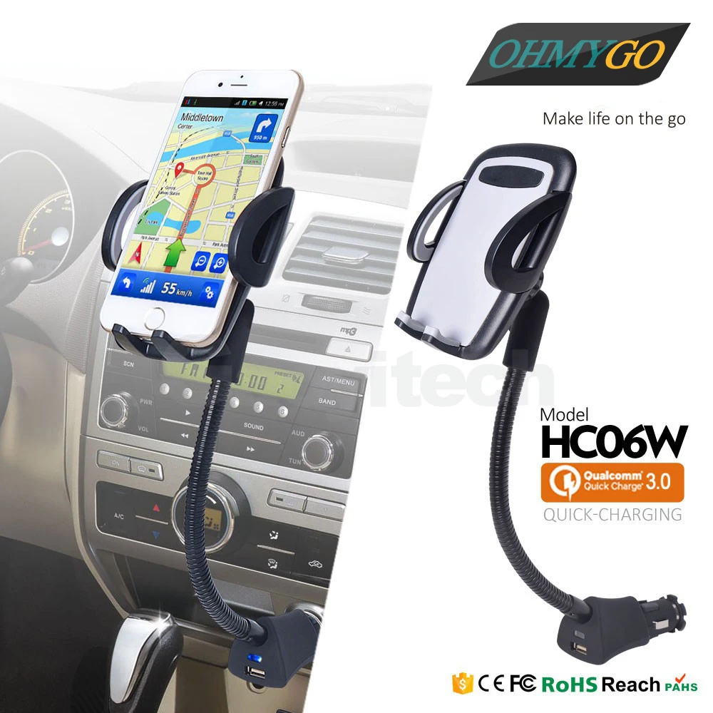 Adjustable Car Phone Holder with USB Charger Goose Neck Mount Stand