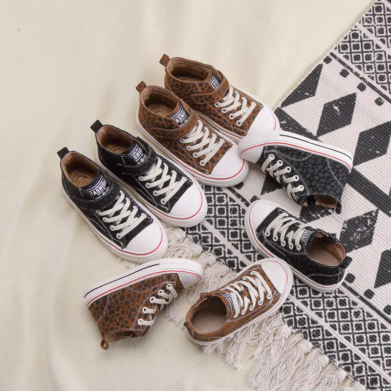 

2018 winter new high-top casual shoes leopard plus velvet children's shoes warm fashion wild thick-soled wear-resistant