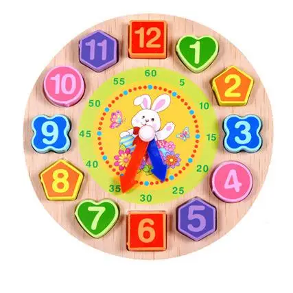 Деревянный животный узор часы из бисера геометрические познавательный будильник строительные блоки 3-6 лет Детское раннее образование - Цвет: rabbit