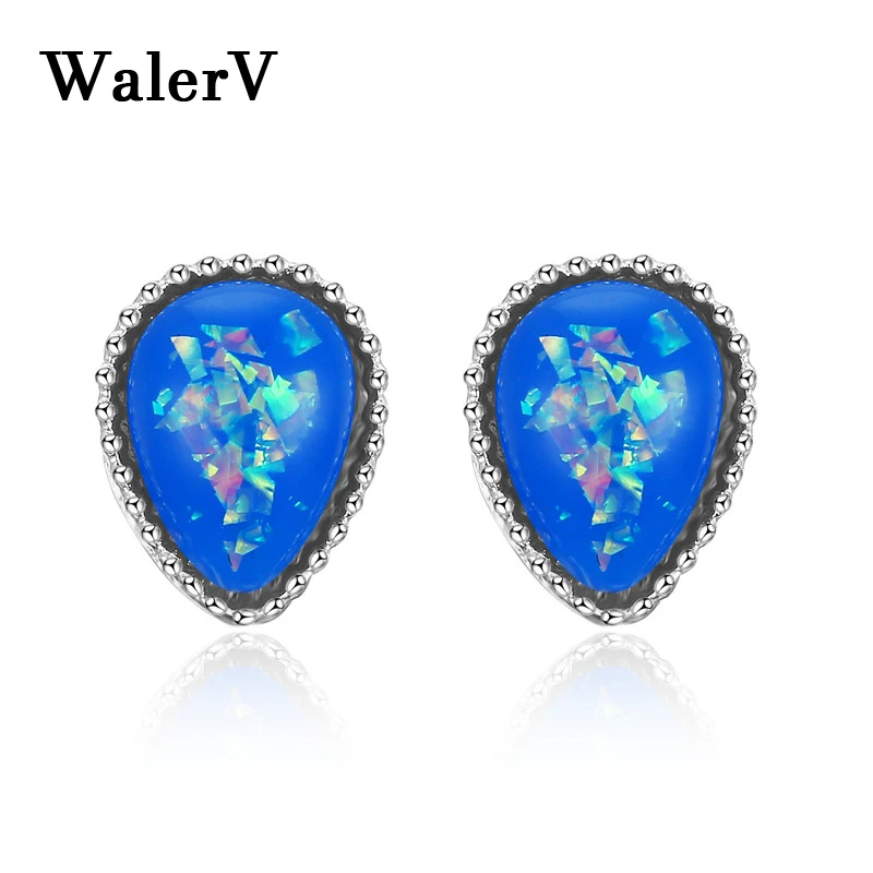 WalerV 2018 новые серьги гвоздики с искусственным Синим Опалом для женщин модные