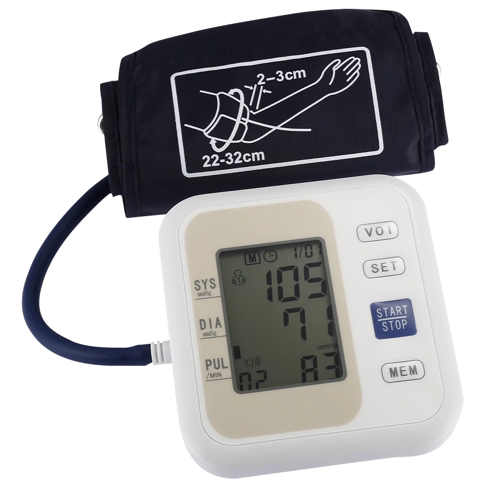 

Upper Arm Style Electronic Blood Pressure Monitor Automatic Digital LCD Display Live Voice with Systolic Diastolic Pulse