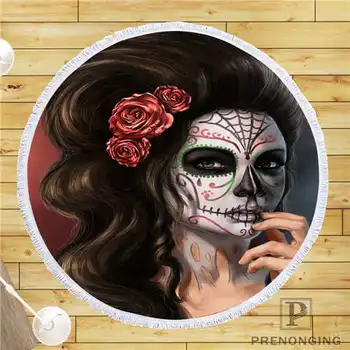 

Custom DIY Customized Microfiber Fabric Day of the Dead Skull Round Beach Blanket Towel Printed on Demand 150cm #19-01-28-4-148