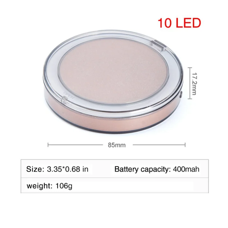 Мини 10 огней светодиодный макияж зеркало 1X 3X Увеличьте ручной складной микро usb зарядка встроенный аккумулятор заряжаемый фотостудия