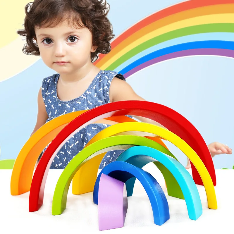 Игрушки для детей, мини-дерево Радуга Блоки Разноцветные Арки Building Block Дети Младенческая малышей Сортеры Раннее Образование Подарки