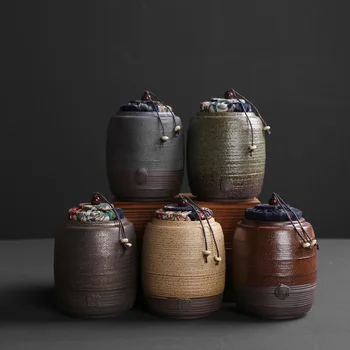 

Chinese antique pottery tea canister small teahouse ceramic tea canister portable travel seal canister Pu'er canister wake up