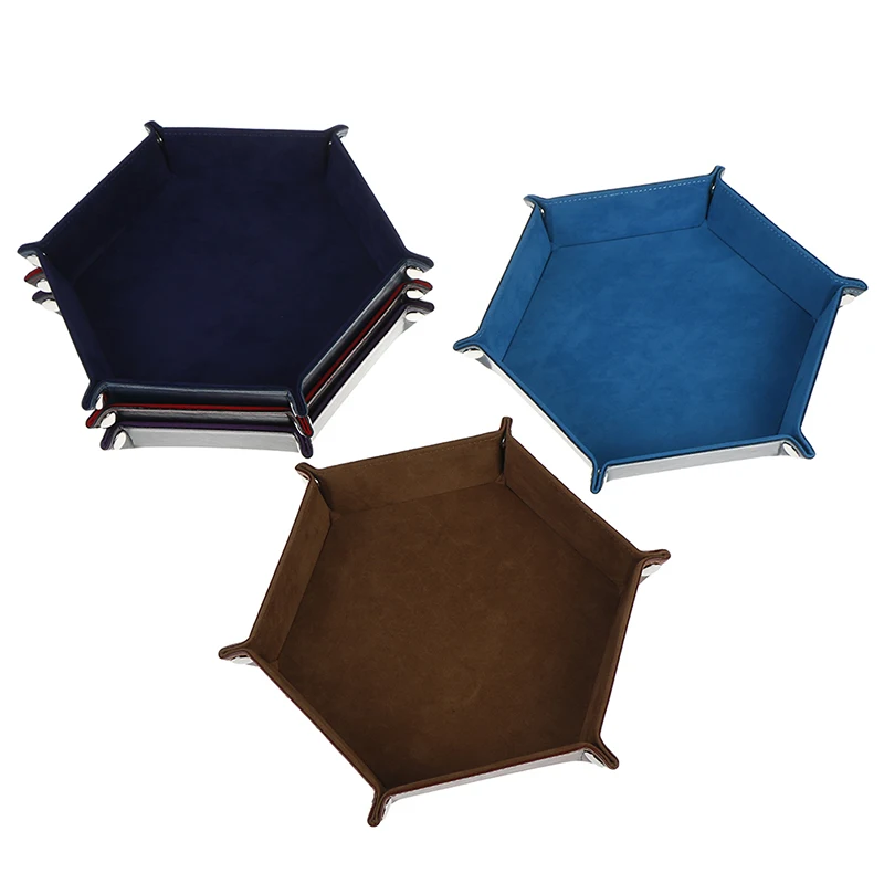 

Waterproof Foldable Dice Rolling Tray Tray Holder Magic Metal Dice Games Toy Hexagon Wear Resistant PU Coin Key Storage Box