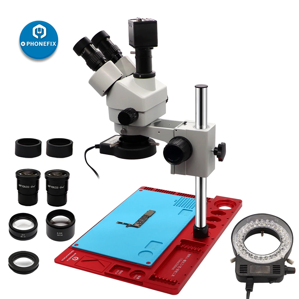 3,5-90X непрерывное Масштабирование Simul-focal Тринокулярный стереомикроскоп 21MP микроскоп камера 144 свет материнская плата телефона инструменты для ремонта