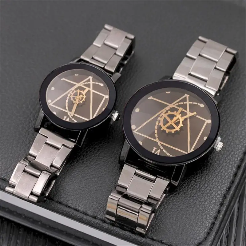 

Full Steel Men's Watch Women's Watches Men Clock Gear Triangular Pointer Watch Compass Turntable Couple Lover Wrist Watch
