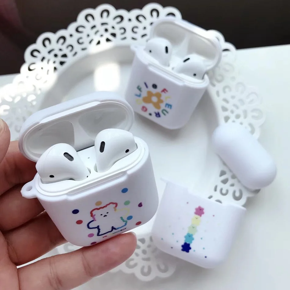 Чехол для AirPods 1/2, милый мультяшный Радужный медведь, разноцветный цветочный узор, чехол для наушников s для Apple Airpods 2, Мягкий защитный чехол