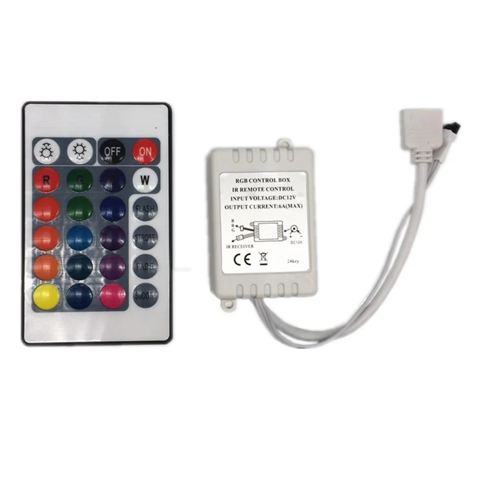 1PCS 24 Keys Dual Connectors IR Remote RGB Controller Output DC12V 2 Ports Dimmer For 3528 5050 SMD RGB LED Strip light Control 