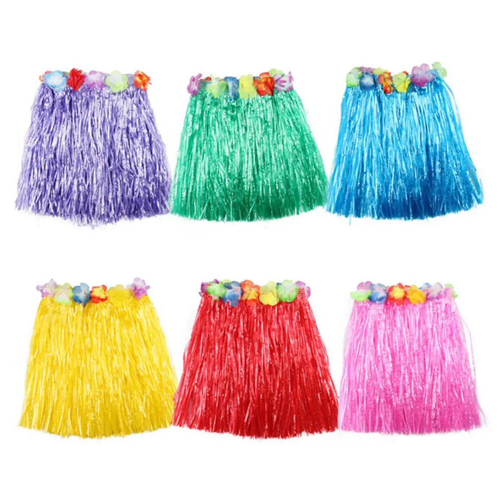 

10 Colors Plastic Fibers Kid Grass Skirts Hula Skirt Hawaiian costumes 30CM Girl Dress Up