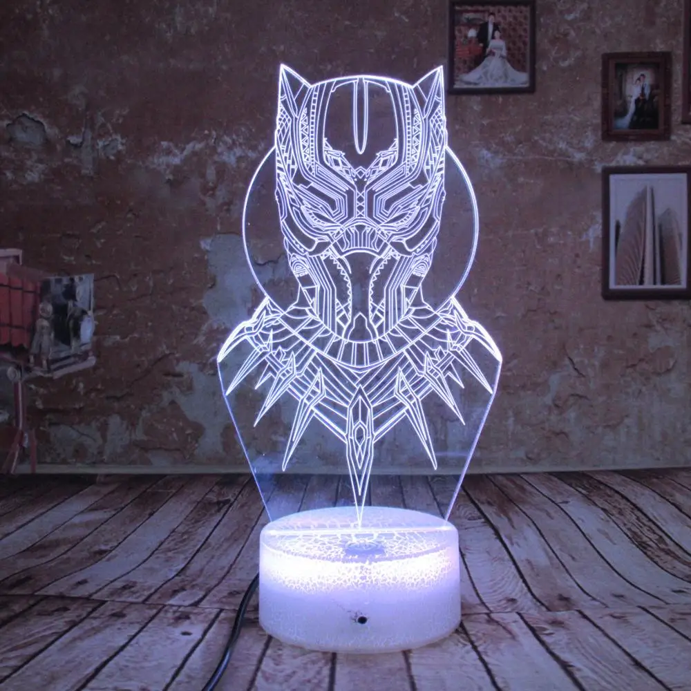 Ночник классная Черная пантера Marvel Hero 3D LED RGB 7 цветов меняющая настольная лампа USB