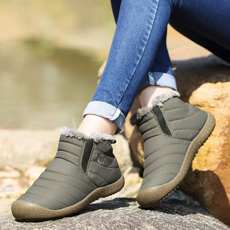 2017 New Winter Warm Plush Snow Boots Men Slip On Ankle Boots Casual Flat Shoes Waterproof
